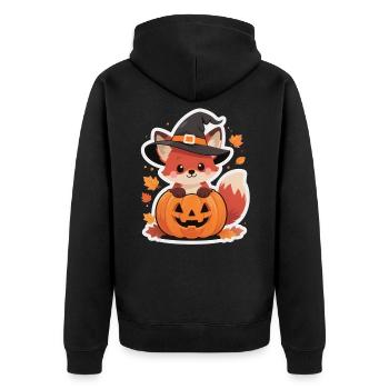 Süßer Halloween Fuchs Im Kürbis Mit Hexenhut  - Unisex Premium Bio Zip Hoodie - Schwarz - Hinten - Nico (187cm)