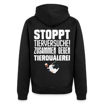 Tierschutz STOPPT TIERVERSUCHE ZUSAMMEN GEGEN - Unisex Premium Bio Zip Hoodie - Schwarz - Hinten - Nico (187cm)