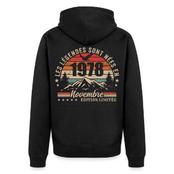 génial depuis novembre 1978 | novembre 1978 - Veste à capuche bio Premium Unisexe - noir - Dos - Nico (187cm)