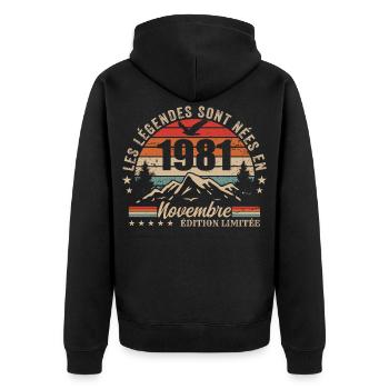 Genial seit November 1981 | November 1981 - Unisex Premium Bio Zip Hoodie - Schwarz - Hinten - Nico (187cm)