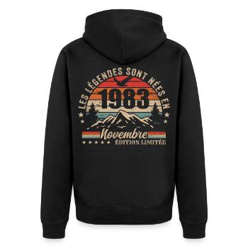 Genial seit November 1983 | November 1983 - Unisex Premium Bio Zip Hoodie - Schwarz - Hinten - Nico (187cm)
