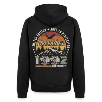Décembre 1992 Édition Originale Cadeau décembre  - Veste à capuche bio Premium Unisexe - noir - Dos - Nico (187cm)