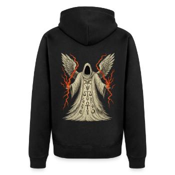 Hooded Grim with Wings and Runes - Unisex Premium Organic Zip Hoodie - black - Back - Nico (187cm)