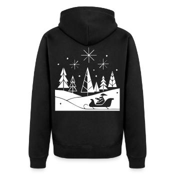  Schlittenfahrt im Schnee Weihnachts Motiv - Unisex Premium Bio Zip Hoodie - Schwarz - Hinten - Nico (187cm)
