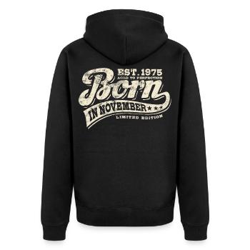 Born in November 1975 - Geburtstag - Geschenk - Unisex Premium Bio Zip Hoodie - Schwarz - Hinten - Nico (187cm)