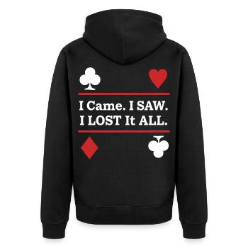 I came. I saw. I Lost Everything – Playing Cards - Unisex Premium Organic Zip Hoodie - black - Back - Nico (187cm)