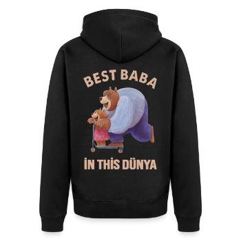 Best Baba - Türk Baba Vatertag Bär Design - Unisex Premium Bio Zip Hoodie - Schwarz - Hinten - Nico (187cm)