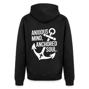 Hebräer 6 Bibelvers Jesus Glauben - Unisex Premium Bio Zip Hoodie - Schwarz - Hinten - Nico (187cm)