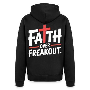 Faith Over Freakout Faith Jesus - Unisex Premium Organic Zip Hoodie - black - Back - Nico (187cm)