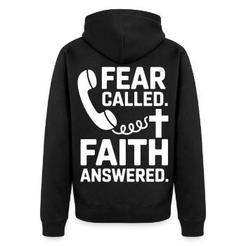 Fear Called Faith Answered Jesus - Unisex Premium Bio Zip Hoodie - Schwarz - Hinten - Nico (187cm)