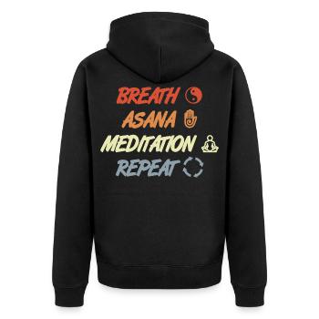 Breath Asana Meditation Repeat - Unisex Premium Bio Zip Hoodie - Schwarz - Hinten - Nico (187cm)