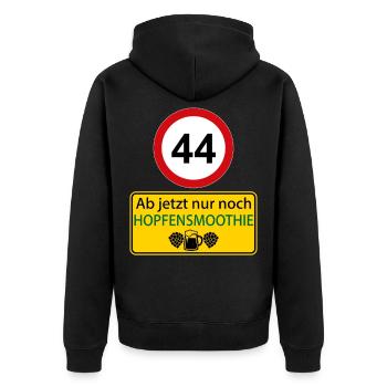 44 Ab jetzt nur noch Hopfensmoothie - Unisex Premium Bio Zip Hoodie - Schwarz - Hinten - Nico (187cm)