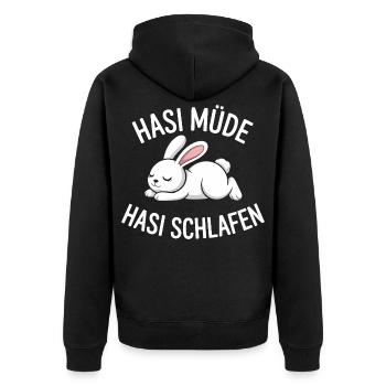 Hasi Müde Hasi Schlafen Hase - Unisex Premium Bio Zip Hoodie - Schwarz - Hinten - Nico (187cm)