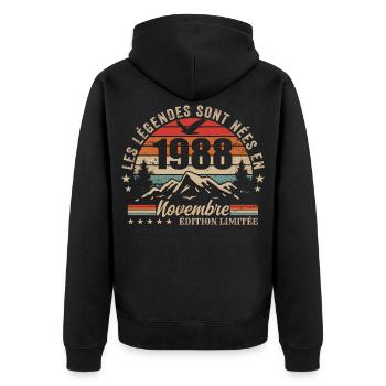 Genial seit November 1988 | November 1988 - Unisex Premium Bio Zip Hoodie - Schwarz - Hinten - Nico (187cm)