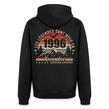 Genial seit November 1996 | November 1996 - Unisex Premium Bio Zip Hoodie - Schwarz - Hinten - Nico (187cm)
