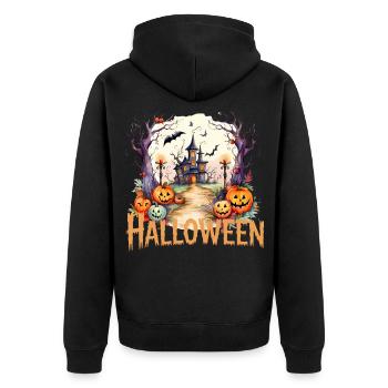 Chemin des lanternes d’Halloween vers le manoir hanté - Veste à capuche bio Premium Unisexe - noir - Dos - Nico (187cm)