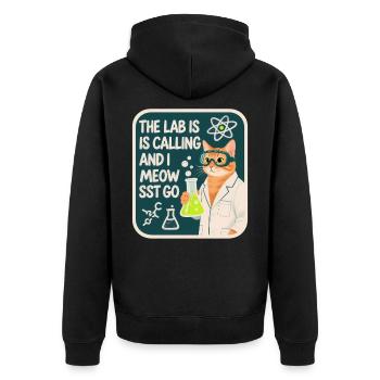 The Lab is Calling and I Meowst Go Science Cat - Unisex Premium Organic Zip Hoodie - black - Back - Nico (187cm)