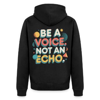 Be a Voice – Encouragement Saying in Retro Style - Unisex Premium Organic Zip Hoodie - black - Back - Nico (187cm)