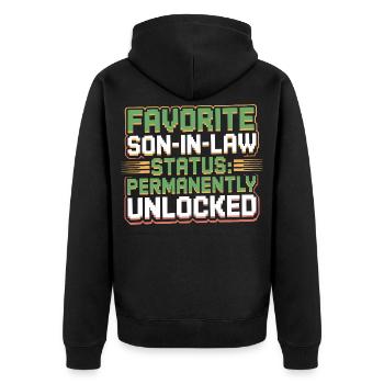 Schwiegermutter Retro Lustiger Schwiegervater - Unisex Premium Bio Zip Hoodie - Schwarz - Hinten - Nico (187cm)