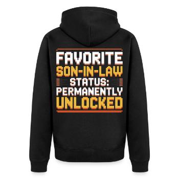 Schwiegermutter Retro Lustiger Schwiegervater - Unisex Premium Bio Zip Hoodie - Schwarz - Hinten - Nico (187cm)