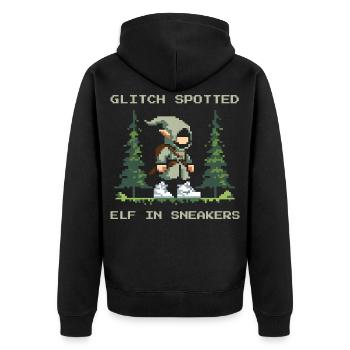 Bug entdeckt: Elf mit Sneakers | LARP Glitch - Unisex Premium Bio Zip Hoodie - Schwarz - Hinten - Nico (187cm)