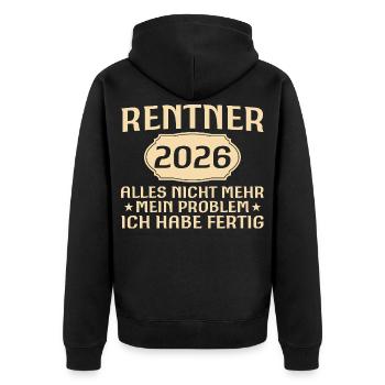 Rente Abschied Kollege Rentner 2026 Geschenk - Unisex Premium Bio Zip Hoodie - Schwarz - Hinten - Nico (187cm)