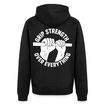 Calisthenics: Grip Strength Over Everything Workout - Unisex Premium Bio Zip Hoodie - Schwarz - Hinten - Nico (187cm)