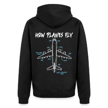 Wie Flugzeuge fliegen Lustiges Zitat eines Luftfahrtingenieurs - Unisex Premium Bio Zip Hoodie - Schwarz - Hinten - Nico (187cm)