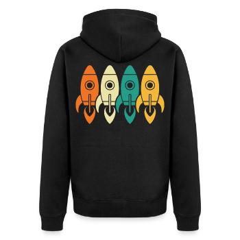 Vintage Raketen Weltraumforschung Ingenieur Geschenk - Unisex Premium Bio Zip Hoodie - Schwarz - Hinten - Nico (187cm)