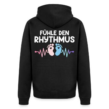 Expectant Mom FEEL THE RHYTHM Funny - Unisex Premium Organic Zip Hoodie - black - Back - Nico (187cm)
