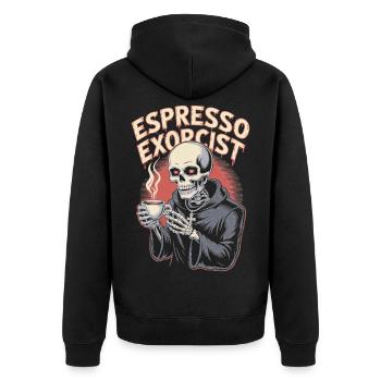 Espresso Exorzist Skelett Kaffee schlürfen Design - Unisex Premium Bio Zip Hoodie - Schwarz - Hinten - Nico (187cm)
