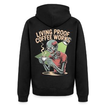 Living Proof Coffee Works Skelett Design - Unisex Premium Bio Zip Hoodie - Schwarz - Hinten - Nico (187cm)