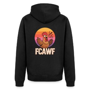 Lustiges Huhn F-CAW-F Spruch Bauernhof Geschenk - Unisex Premium Bio Zip Hoodie - Schwarz - Hinten - Nico (187cm)