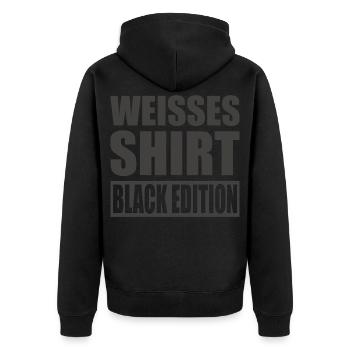 White Shirt Black Edition - Unisex Premium Bio Zip Hoodie - Schwarz - Hinten - Nico (187cm)