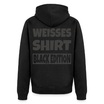 Weißes Shirt Black Edition - Unisex Premium Bio Zip Hoodie - Schwarz - Hinten - Nico (187cm)