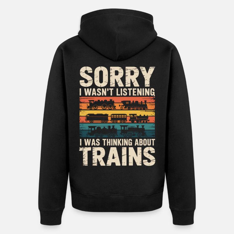 Train Motif d’humour rétro - Veste à capuche bio Premium Unisexe - noir