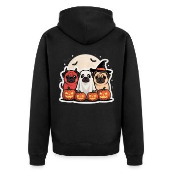 Pug Halloween Costume Funny Pumpkin Gift - Unisex Premium Organic Zip Hoodie - black - Back - Nico (187cm)