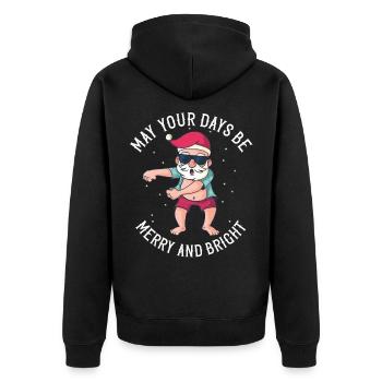 Dabbender Santa - Dem Nikolaus ist es nicht kalt - Unisex Premium Bio Zip Hoodie - Schwarz - Hinten - Nico (187cm)