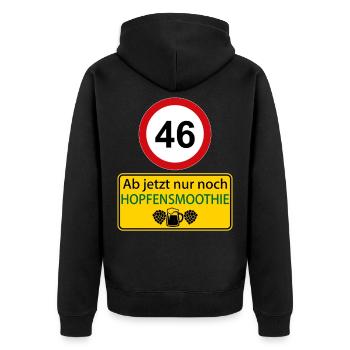 46 Ab jetzt nur noch Hopfensmoothie - Unisex Premium Bio Zip Hoodie - Schwarz - Hinten - Nico (187cm)
