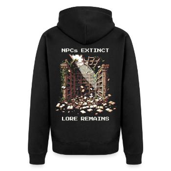 NPCs gone, lore stays | Post-apocalyptic - Unisex Premium Organic Zip Hoodie - black - Back - Nico (187cm)