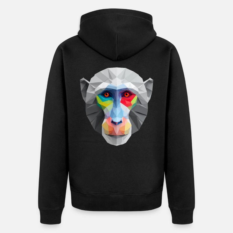 Farbiges Low-Poly Affengesicht Logo Art Design - Unisex Premium Bio Zip Hoodie - Schwarz