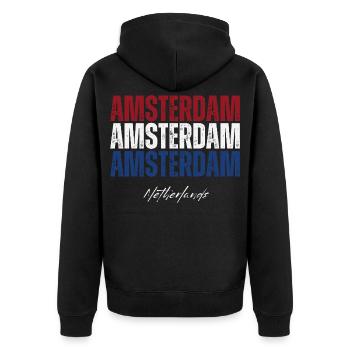 Amsterdam, Niederlande, ich liebe Holland - Unisex Premium Bio Zip Hoodie - Schwarz - Hinten - Nico (187cm)