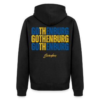 Göteborg, Schweden, ich liebe Schweden - Unisex Premium Bio Zip Hoodie - Schwarz - Hinten - Nico (187cm)