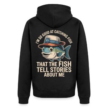  Ich Bin So Gut Im Fangen Von Fischen Dass Die - Unisex Premium Bio Zip Hoodie - Schwarz - Hinten - Nico (187cm)
