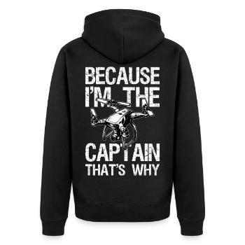 Als Kapitän müssen Sie Ihre Entscheidungen nicht erklären - Unisex Premium Bio Zip Hoodie - Schwarz - Hinten - Nico (187cm)
