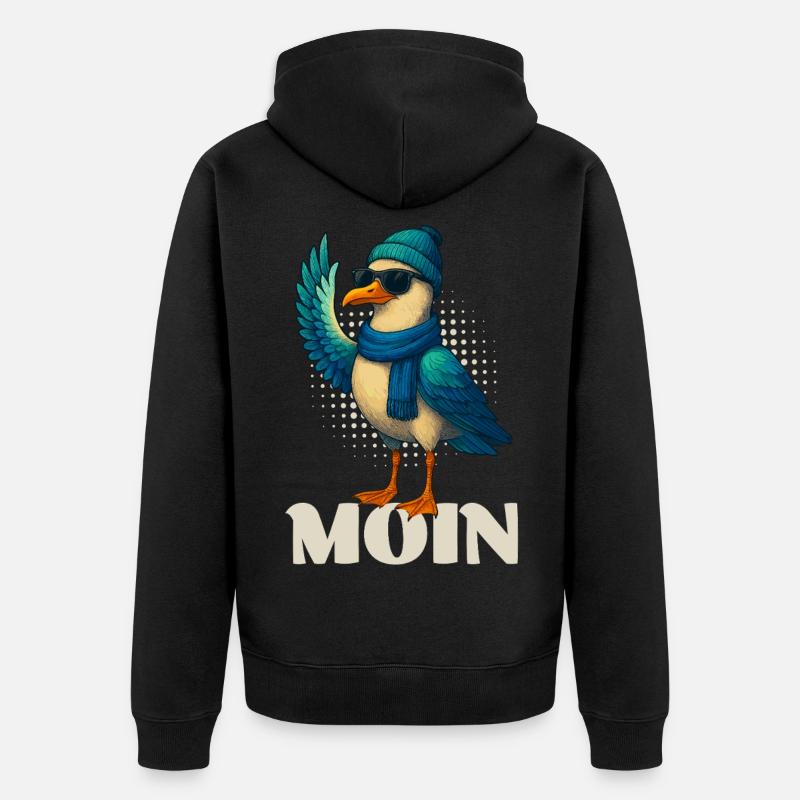 Coole Möwe - Moin - Unisex Premium Bio Zip Hoodie - Schwarz