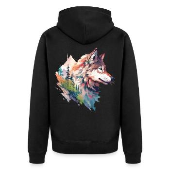 Wolf Wolf's Head Forest Nature Mountains Wilderness Colorful - Unisex Premium Organic Zip Hoodie - black - Back - Nico (187cm)
