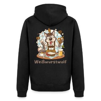 Weißwurstwolf Kochheld Bavarian - Unisex Premium Bio Zip Hoodie - Schwarz - Hinten - Nico (187cm)