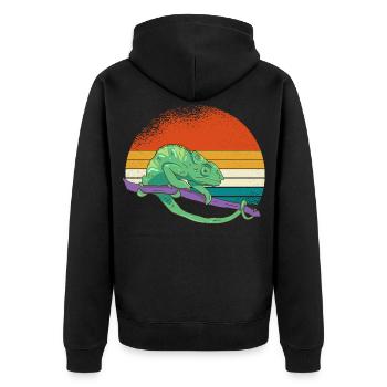 Sonnenuntergang Chamäleon - Unisex Premium Bio Zip Hoodie - Schwarz - Hinten - Nico (187cm)