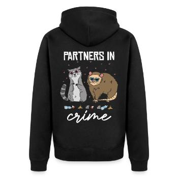 Partner in Crime Katzenduo - Unisex Premium Bio Zip Hoodie - Schwarz - Hinten - Nico (187cm)